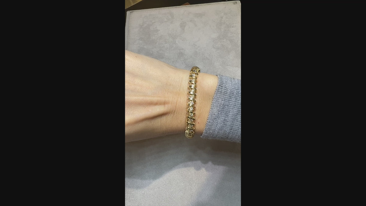 Contemporary Yellow Gold Diamond Coil Tennis Line Bracelet 3.78ct