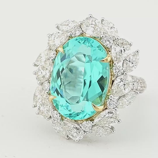 Spectra 13.82ct Mozambique Paraiba Tourmaline Diamond Ring