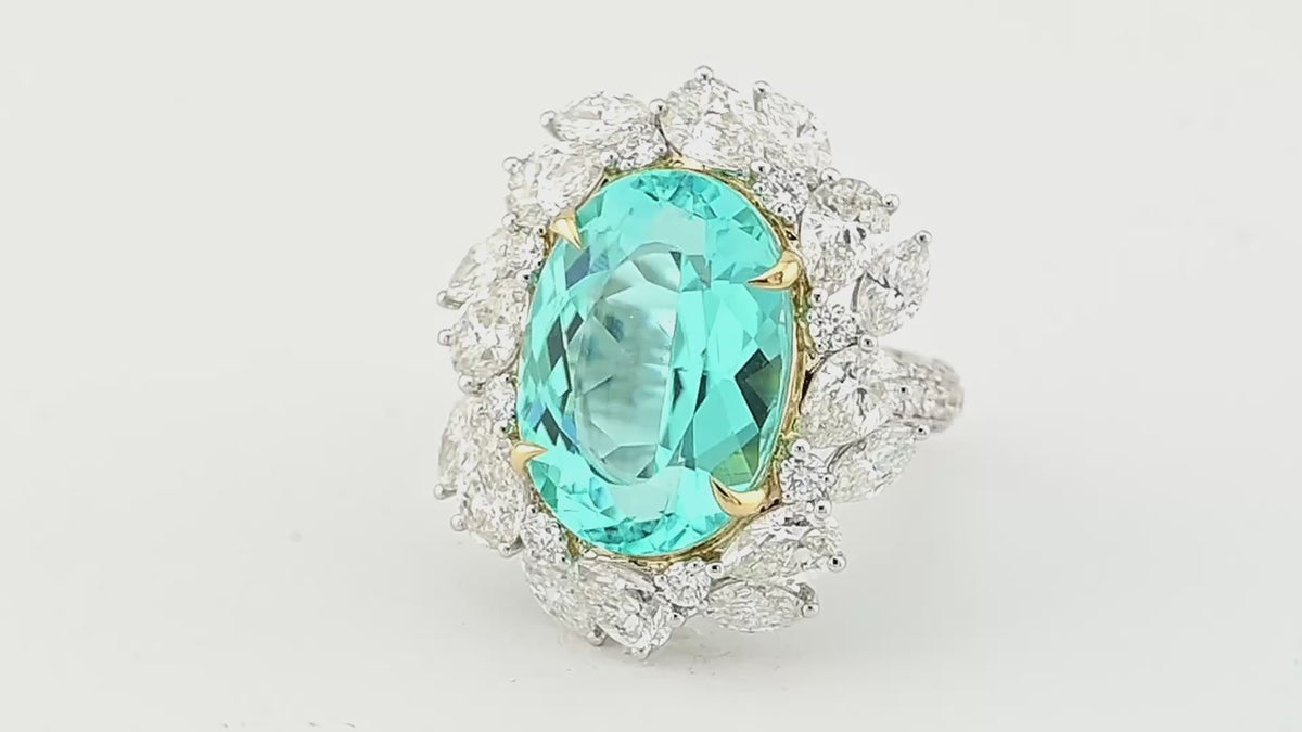 Spectra 13.82 ct Mozambique Paraiba Tourmaline Diamond Ring